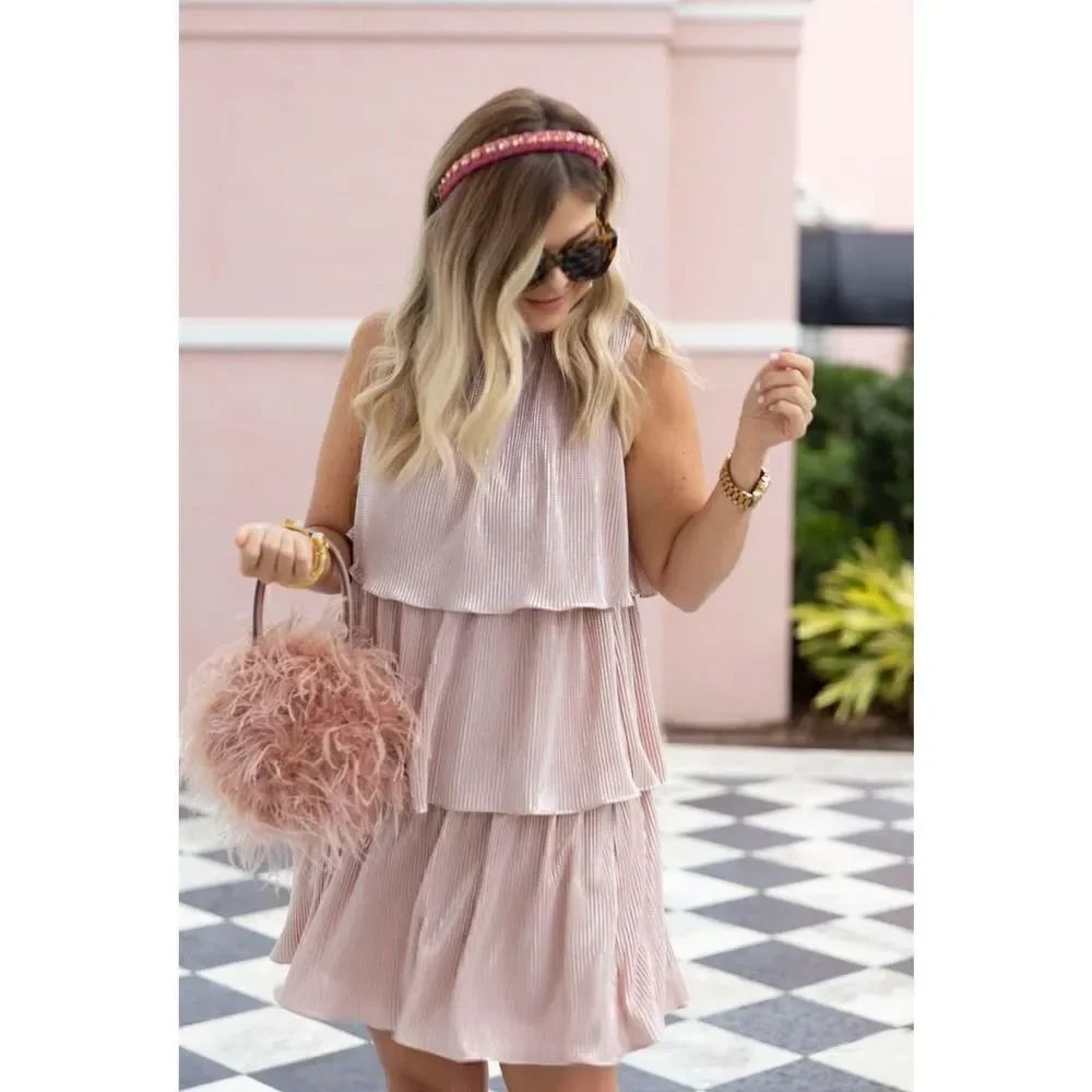 Anthropologie NWT Ro & De Estelle Blush Pink Tiered Tunic Dress Size Small